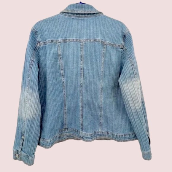 Vintage 80s Gitano Ribbed Faded Stretch Denim Jacket Plus Size 22W - Picture 3 of 6
